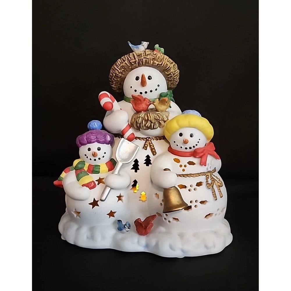 PartyLite Snowbell Tealight Holder P7702 Christmas Snowmen Candle Decor New